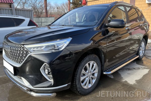 Пороги трубы с алюминиевым листом на HAVAL M6